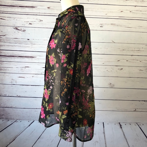 Kut from the Kloth XS Sheer Black Floral Shirt L/S - Picture 2 of 7